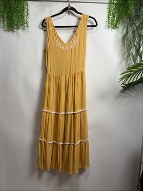 Joie Yellow Embroidered Midi Dress